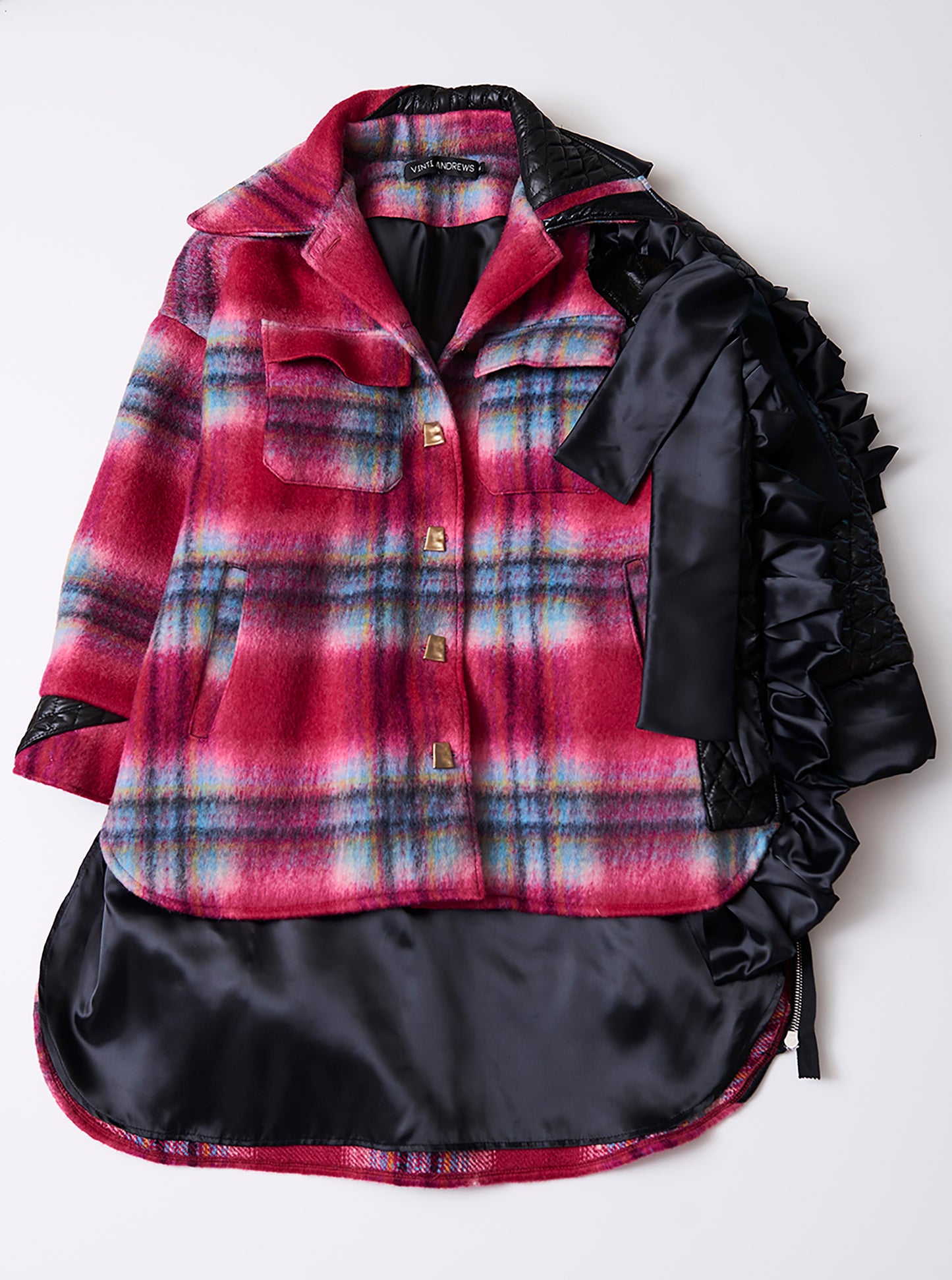 Vinti Andrews Plaid with Padded Nylon Shirt Jacket