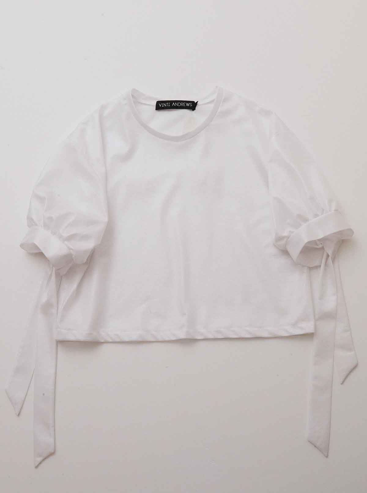 Vinti Andrews Bow Sleeves Crop Top