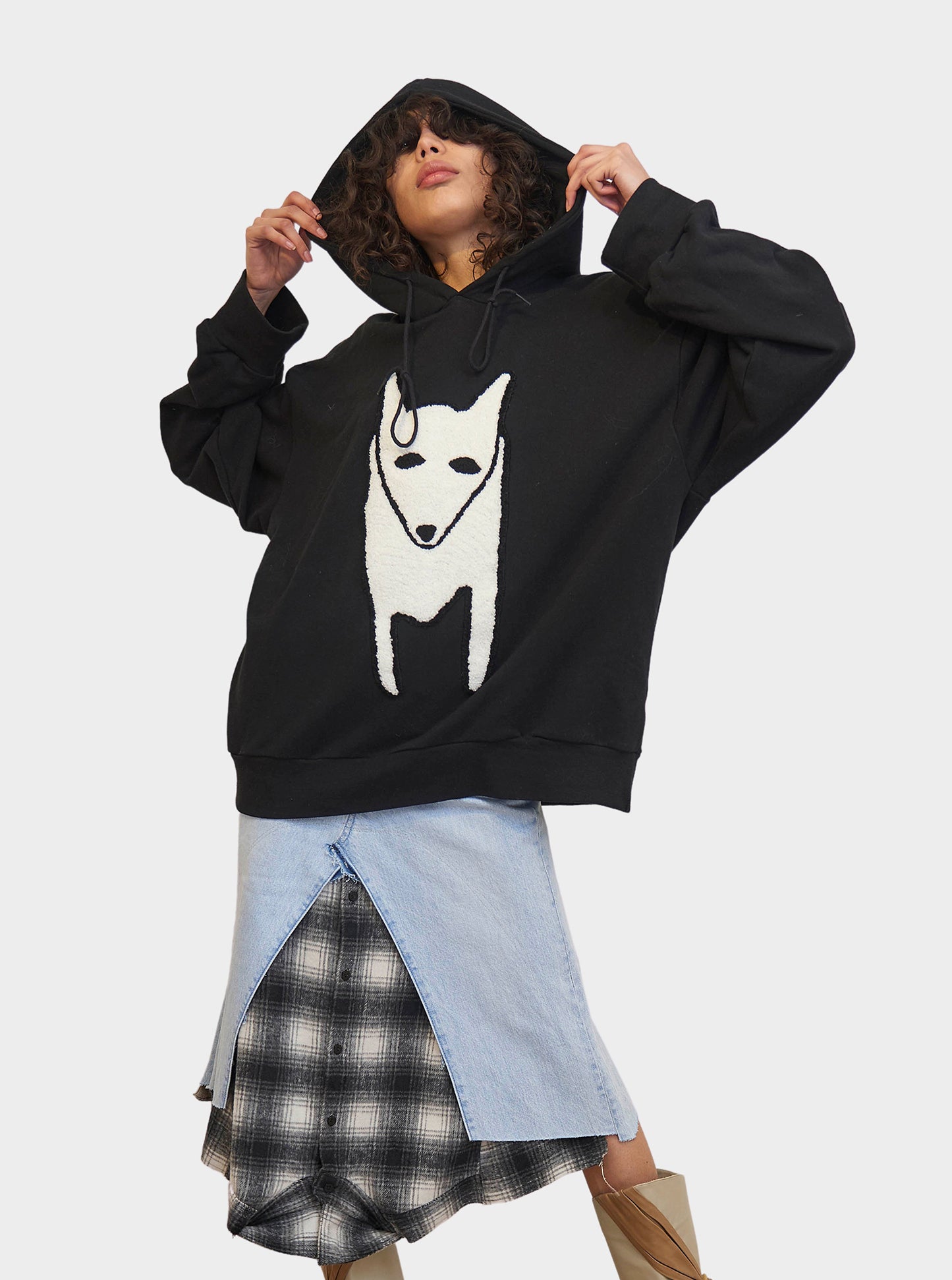 Khaki Arctic Fox Embroidery Supersize Hoody