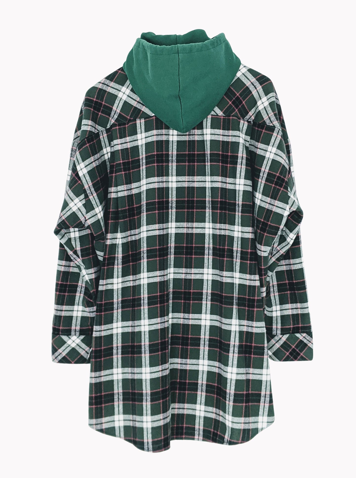 Oversize Shirt Jacket with Hood Green Plaid