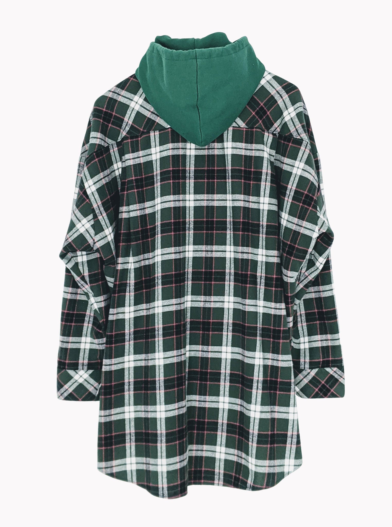 Vinti Andrews Oversize Shirt Jacket with Hood Green Plaid