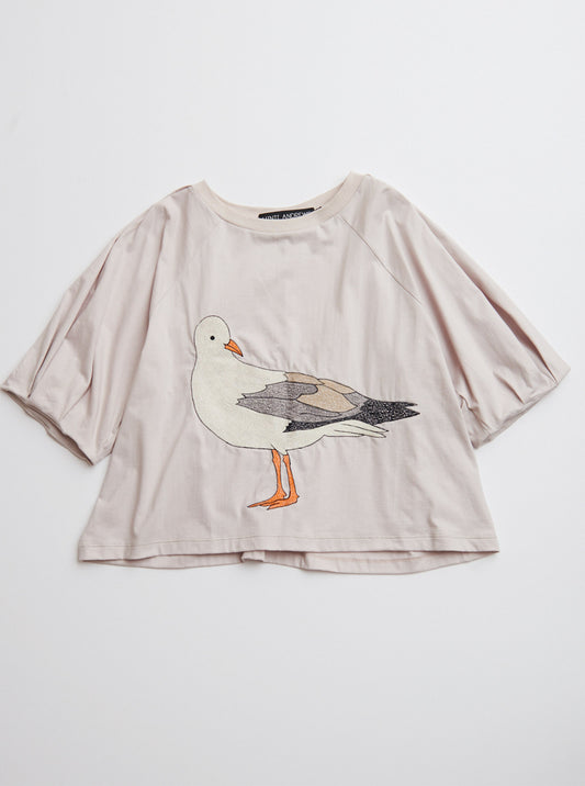Vinti Andrews Embroidery Seagull Pleated Sleeves Top