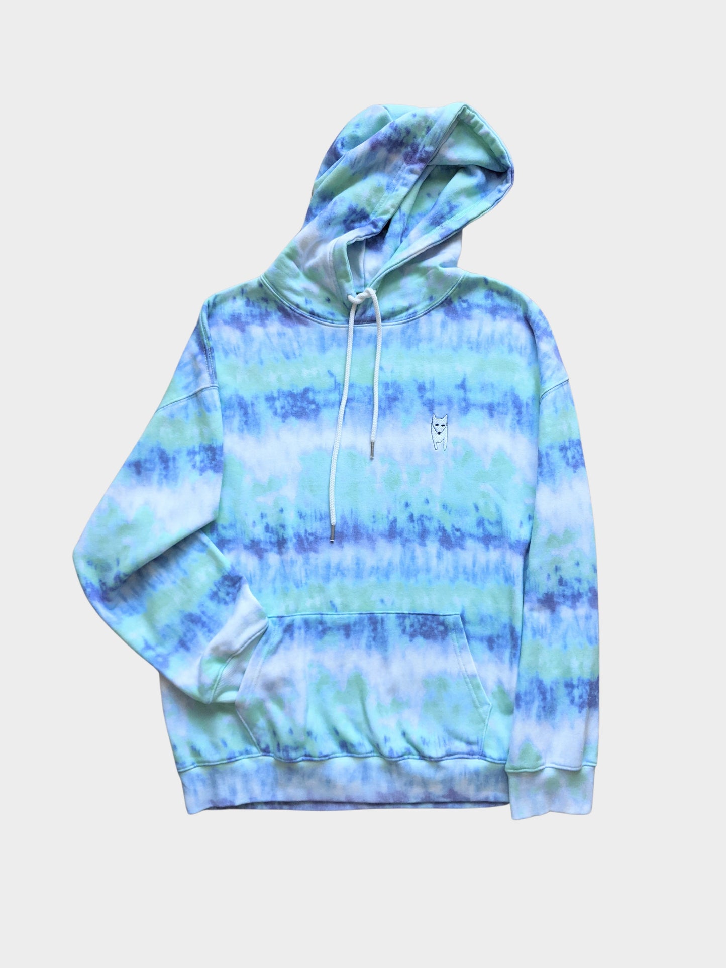 Blue Tie Dye Arctic Fox Embroidery Hoody