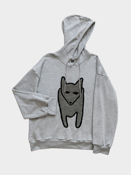 Vinti Andrews Grey Artic Fox Embroidery Supersize Hoody