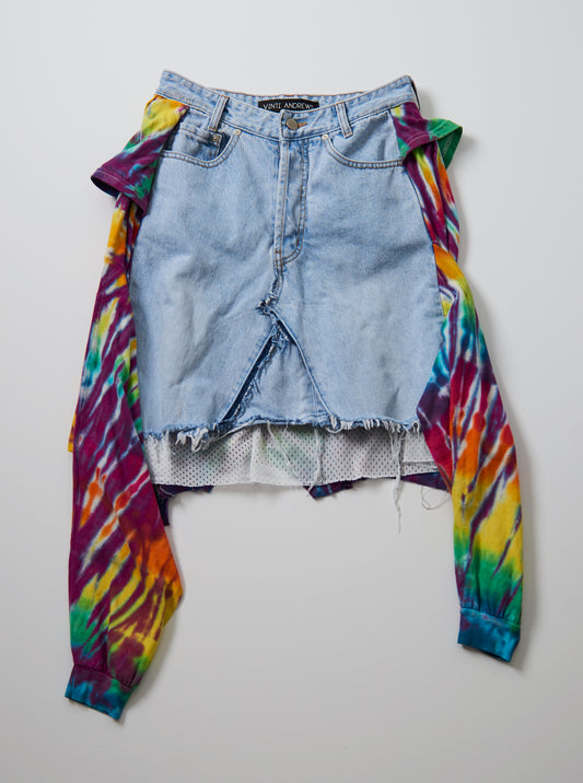 Vinti Andrews Rework Tie Dye T Shirt Jean Skirt