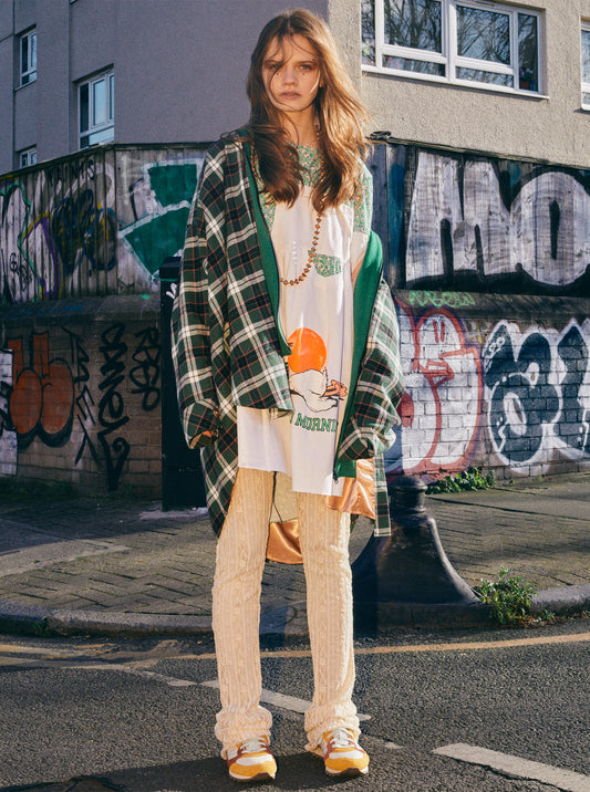 Vinti Andrews Oversize Shirt Jacket with Hood Green Plaid