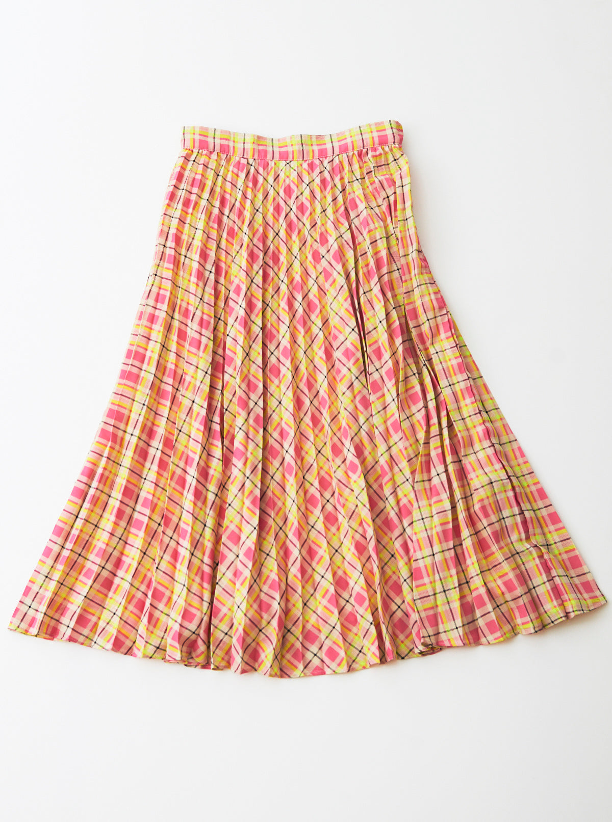 Plaid Crepe De Chine Pleated Skirt