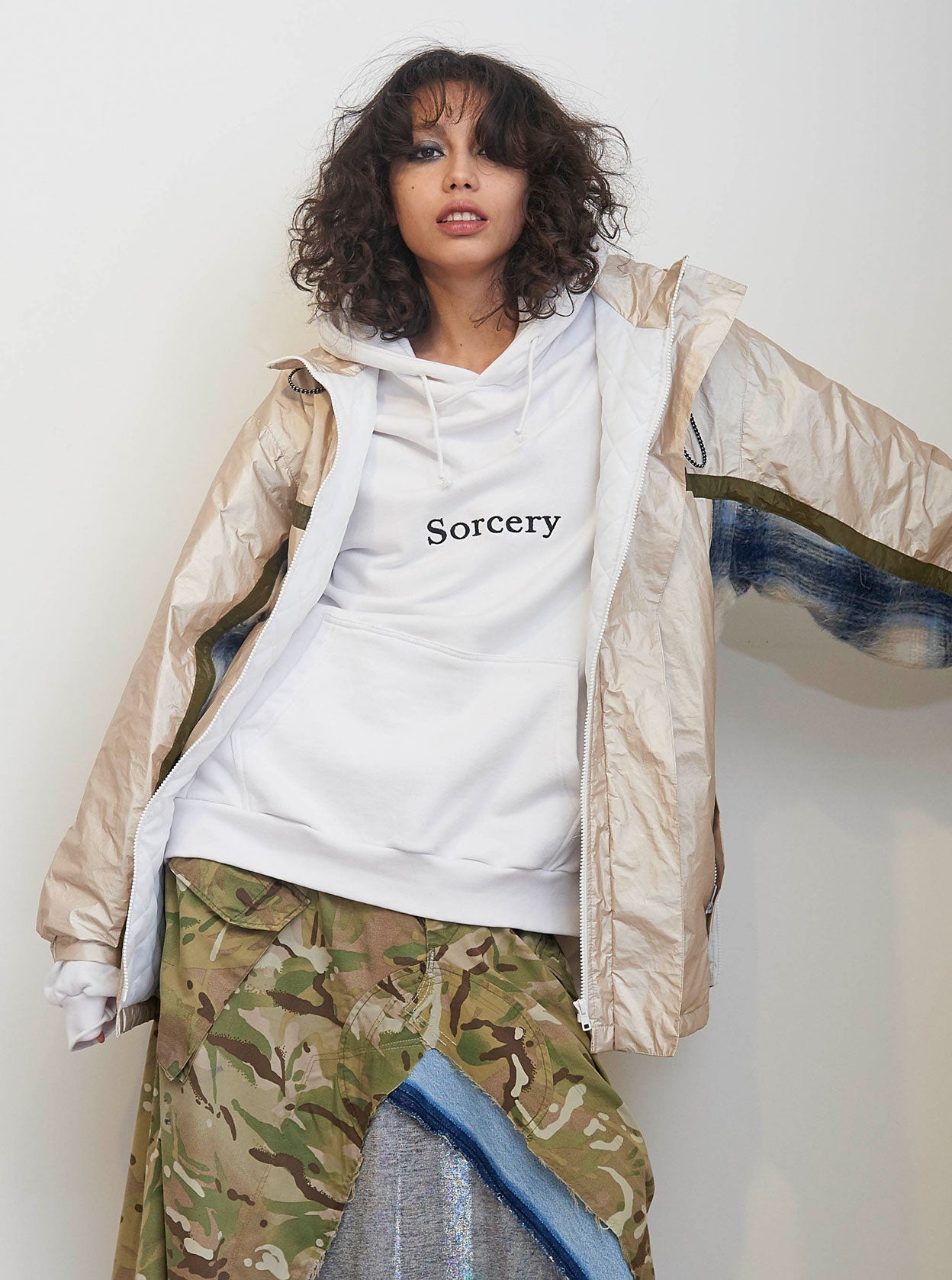 Vinti Andrews White Hoody w/ Black "Sorcery" Embroidery