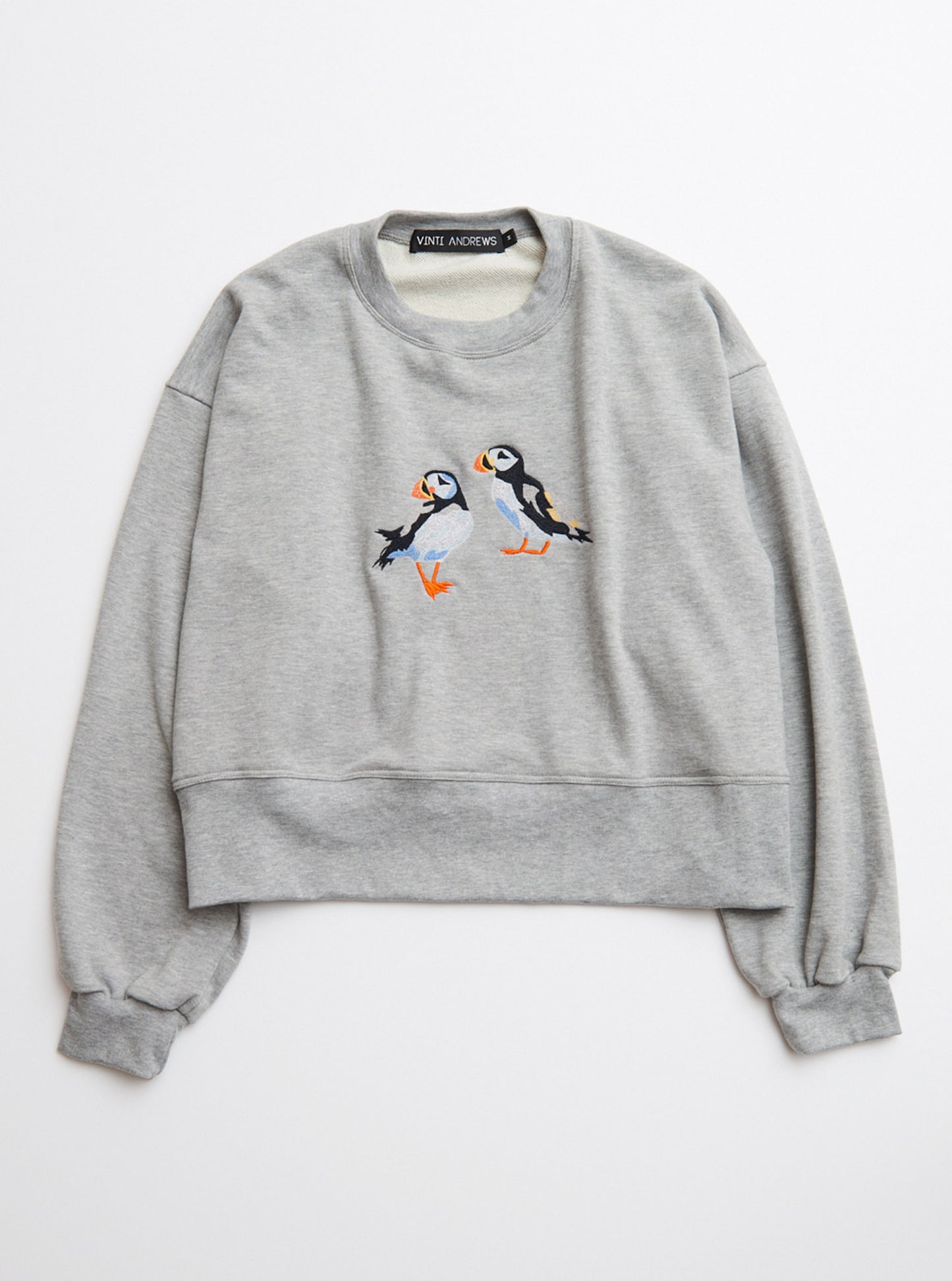 Vinti Andrews Embroidery Puffins Sweatshirt Grey