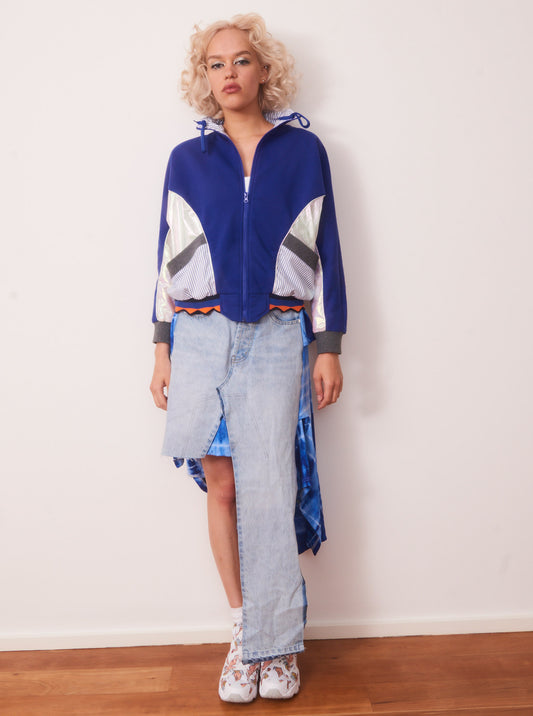 Vinti Andrews Blue Tie Dye T Shirt Jean Skirt