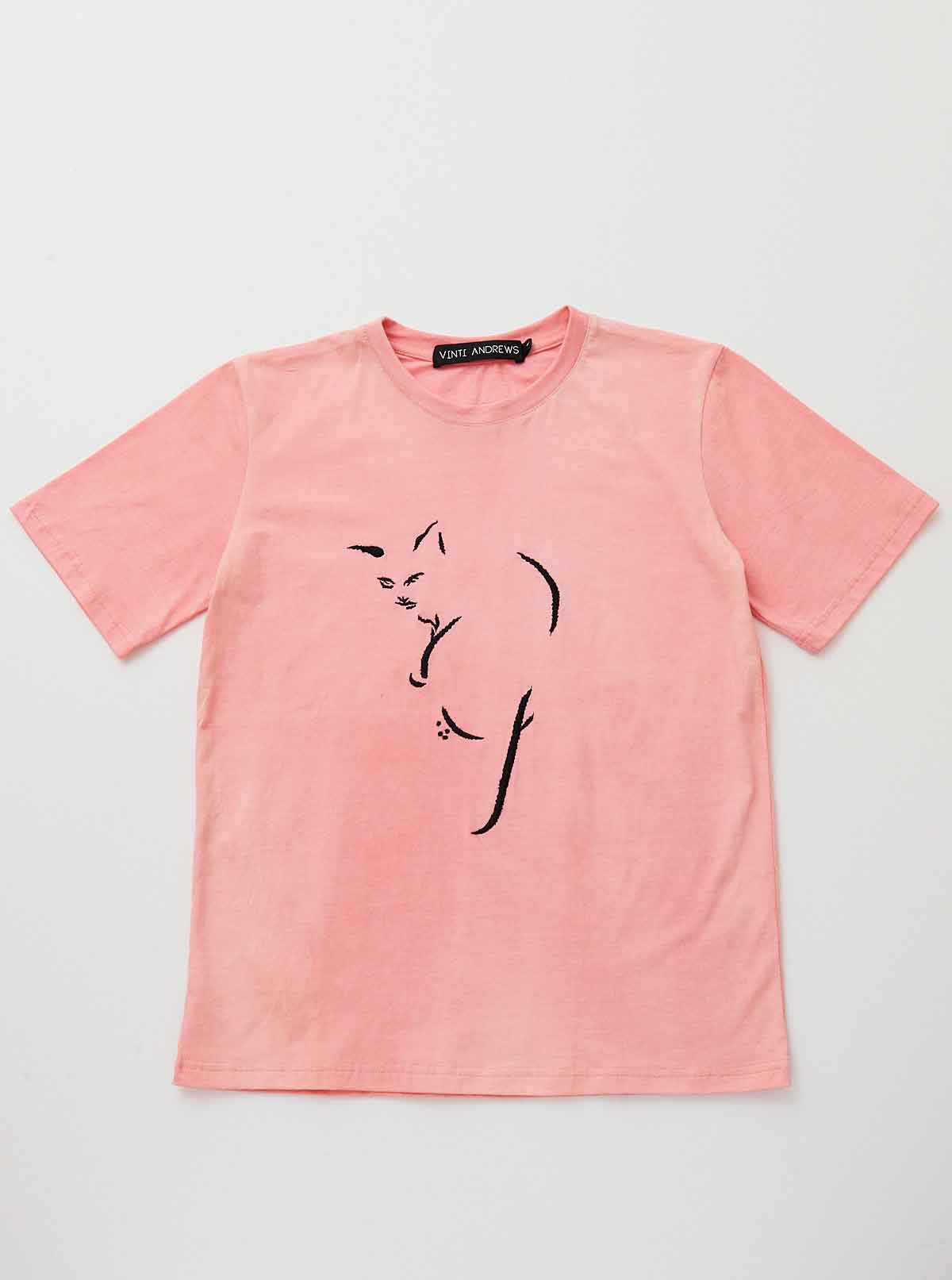 Vinti Andrews Cat Line Embroidery Girl T-Shirt