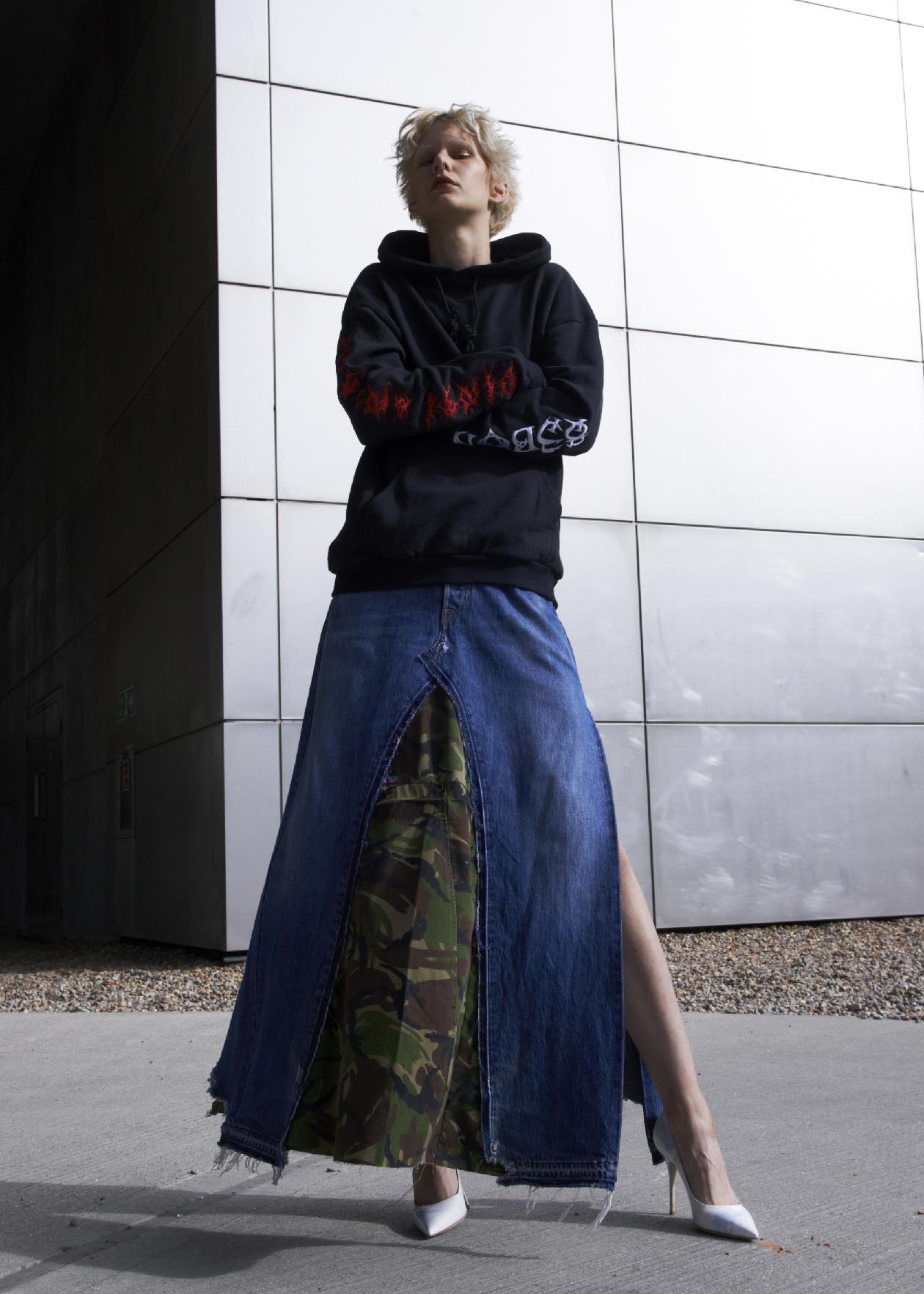 Vinti Andrews Remake Camo Denim Skirt