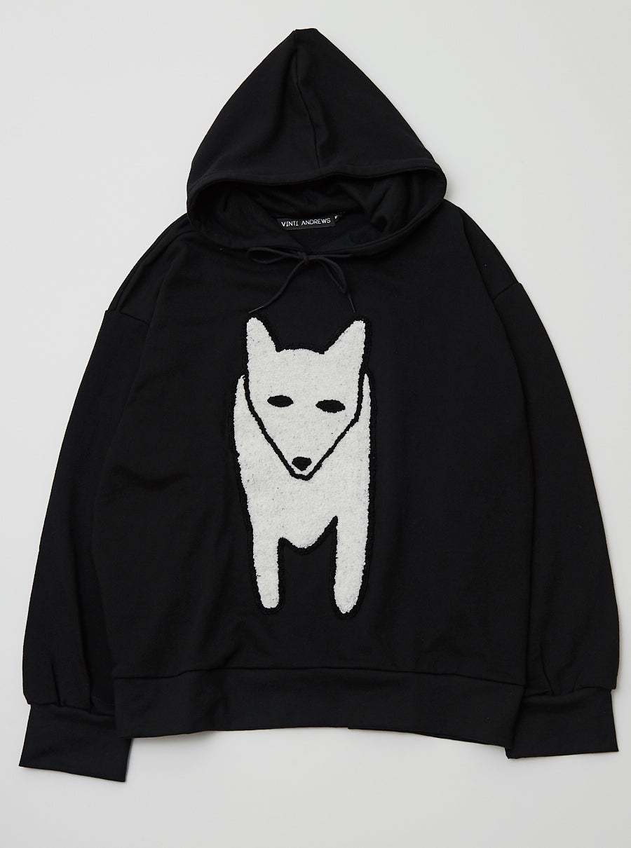 Black Arctic Fox Embroidery Supersize Hoody