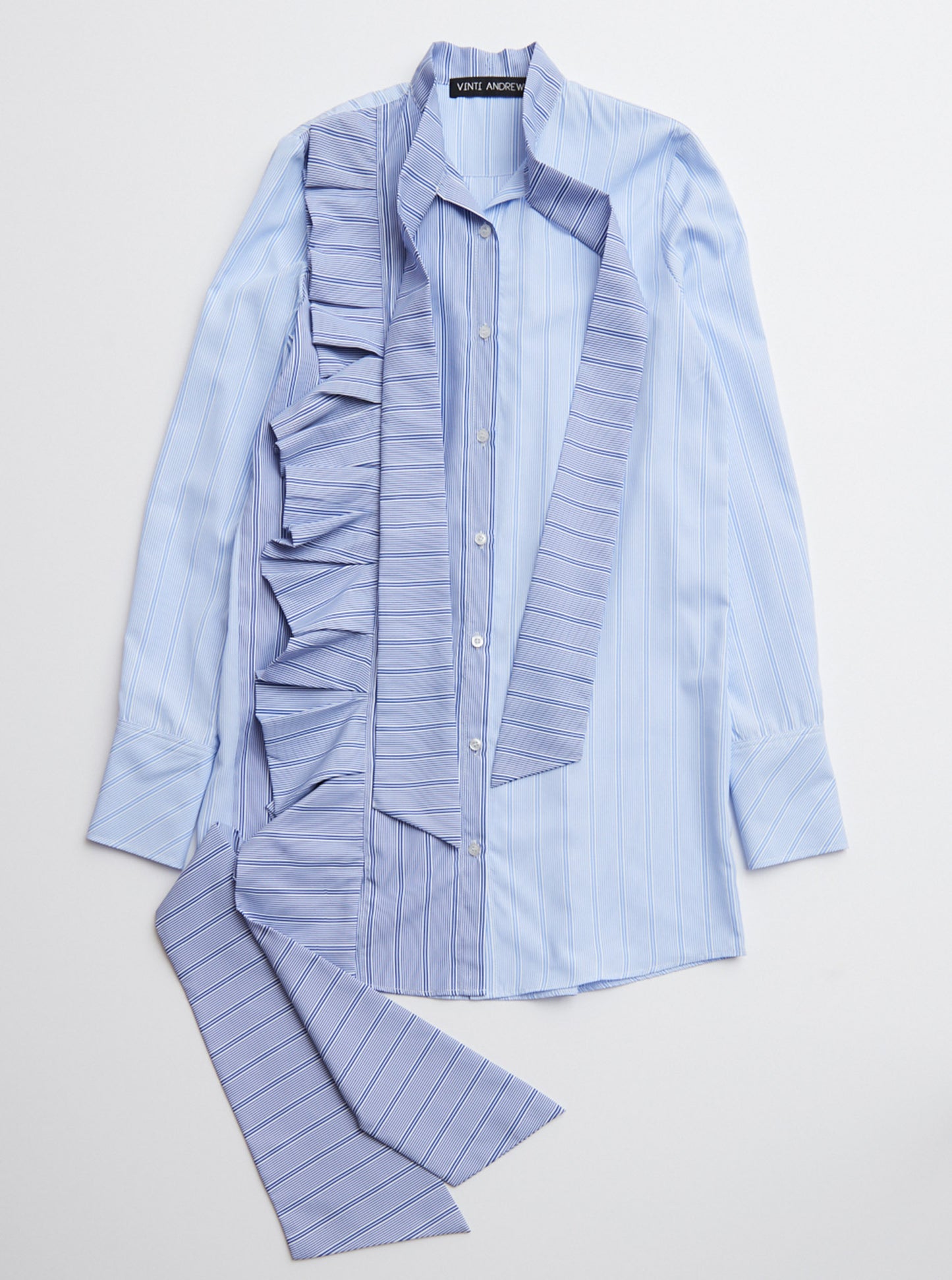 Vinti Andrews Frill Shirt Dress Blue Stripes