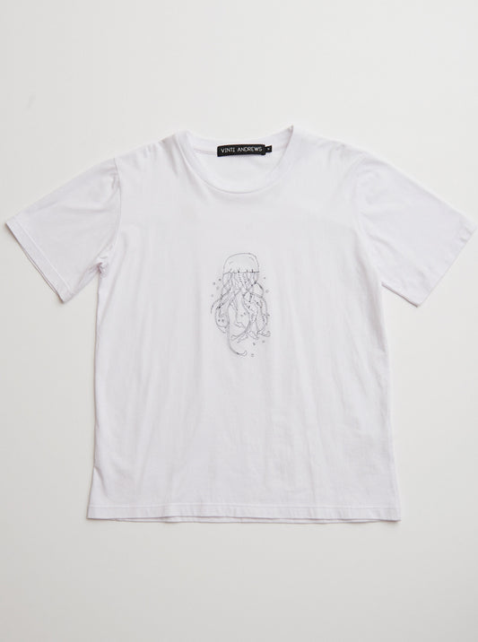 Vinti Andrews Embroidery Jellyfish T-Shirt White