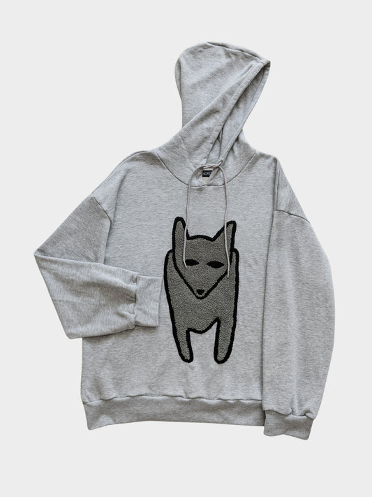 Vinti Andrews Grey Artic Fox Embroidery Supersize Hoody 