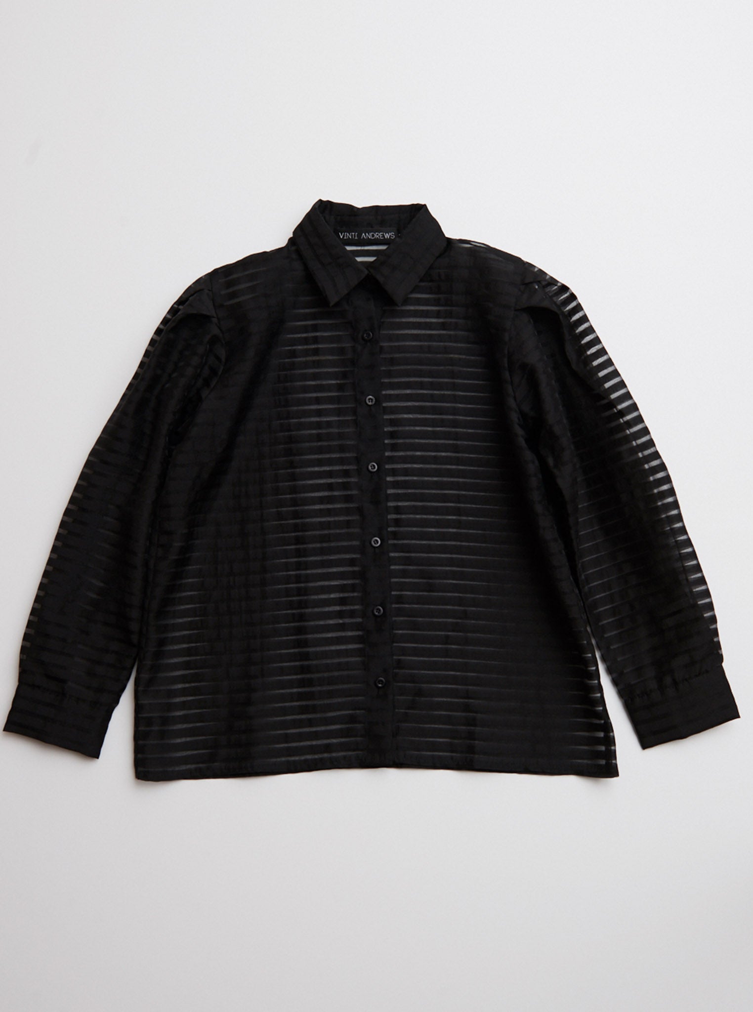 Vinti Andrews Black Stripe Organza Puff Sleeves Shirt