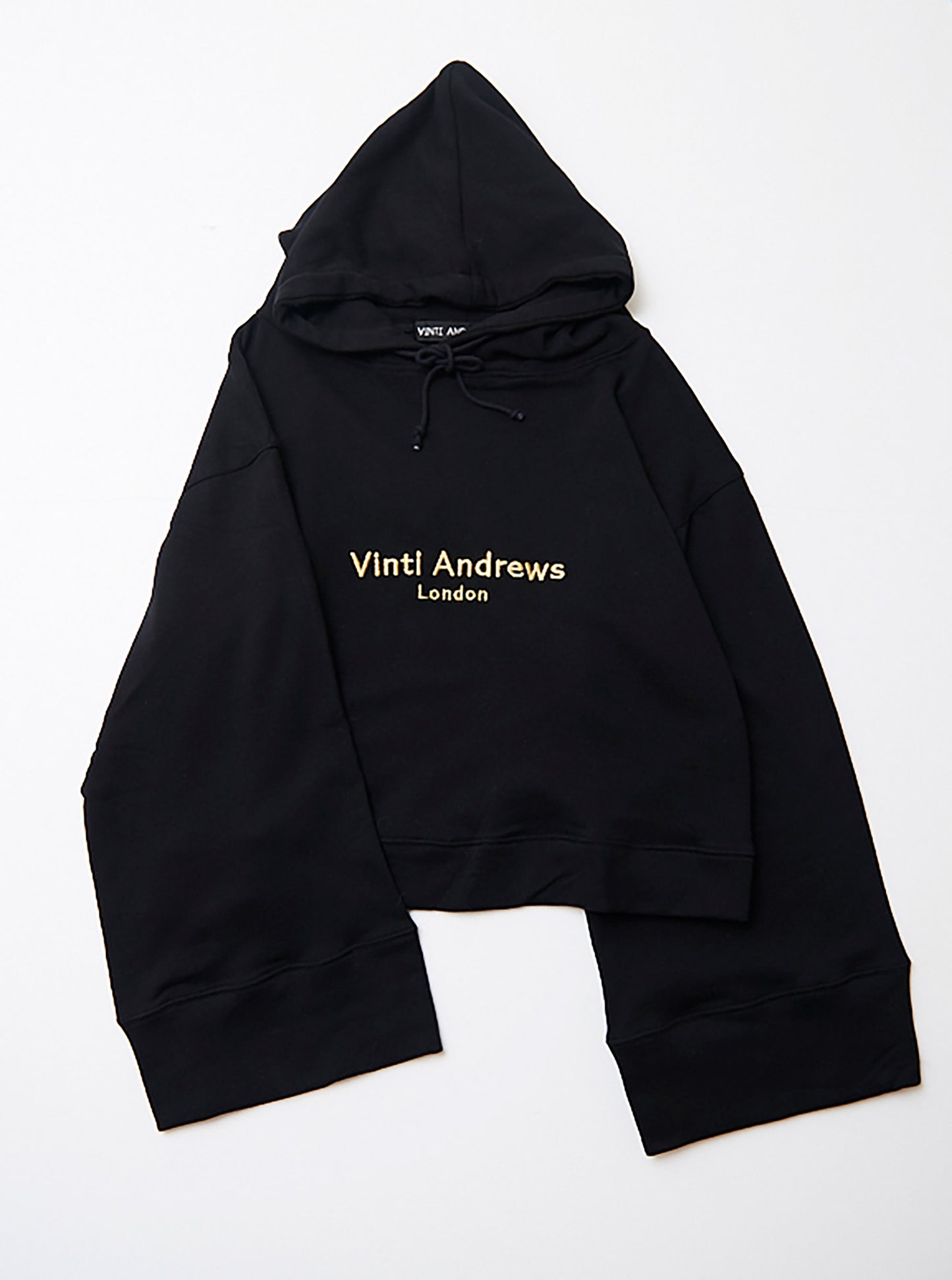 Vinti Andrews Golden Embroidery Cropped Black Hoody