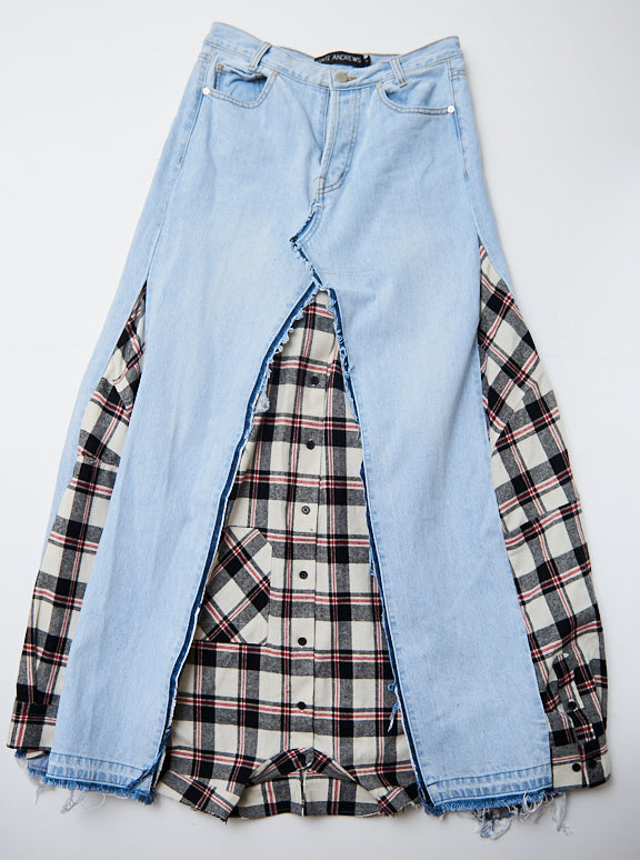 Vinti Andrews Plaid Shirt Jean Skirt