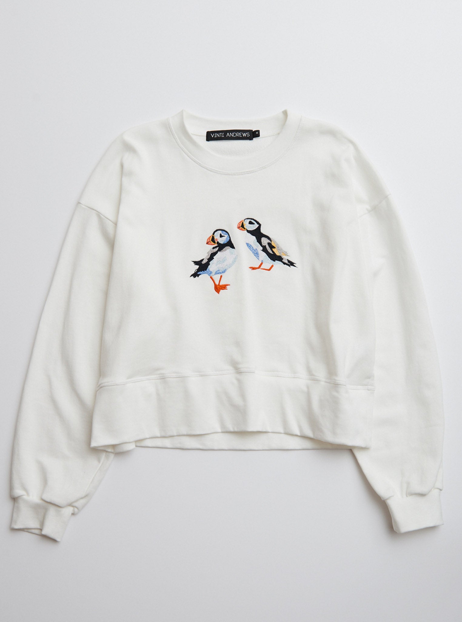 Vinti Andrews Embroidery Puffins Sweatshirt Ivory