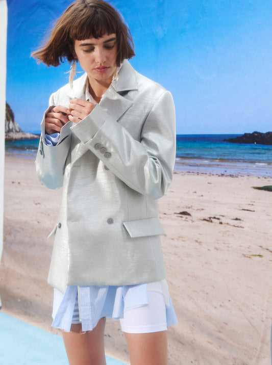 Vinti Andrews Metallic Silver Tailor Jacket